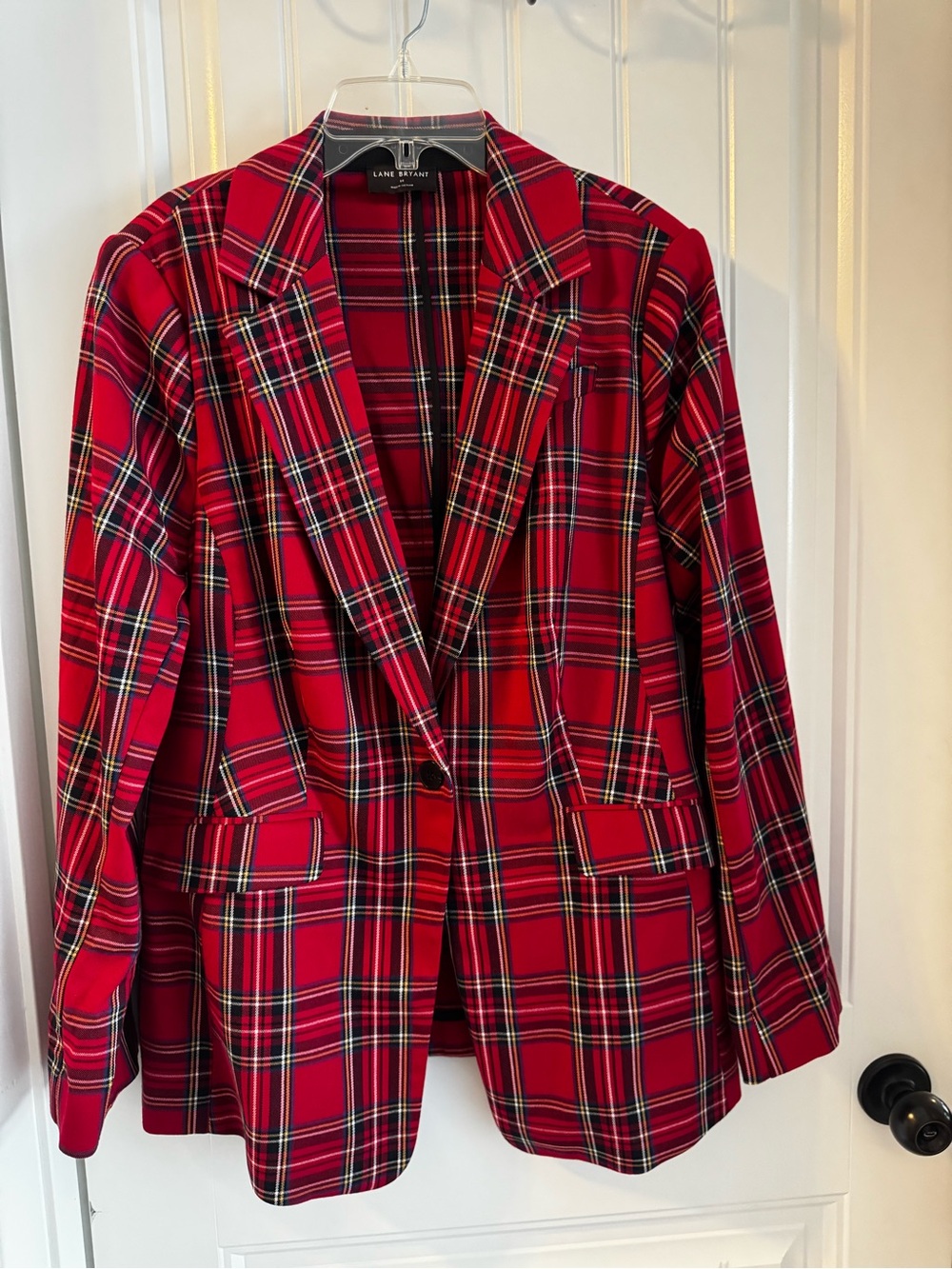 Lane Bryant Red Tartan Plaid Blazer Size 14 Single Button Holiday Jacket